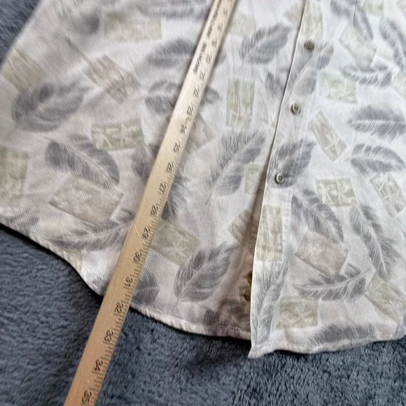 Woolrich Men's XL Cotton Button Up Hawaiian Shirt Feather Print Beige Relaxed - Picture 4 of 5
